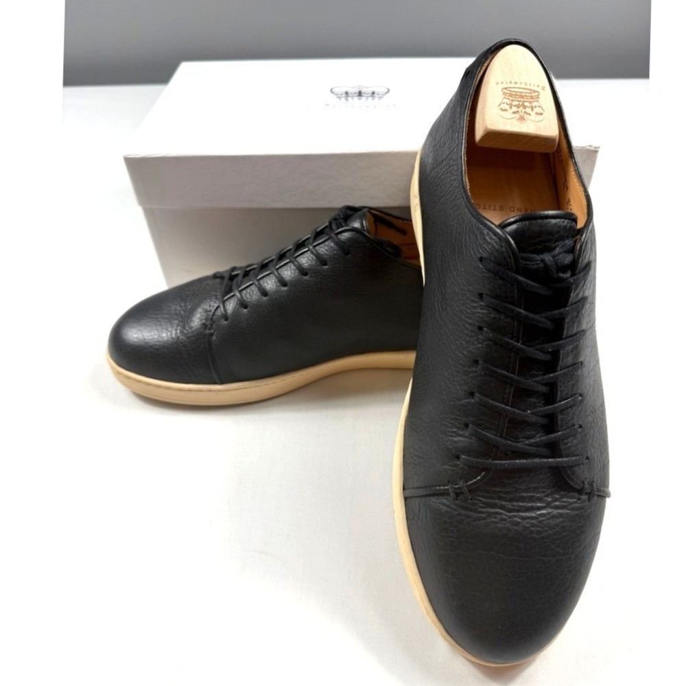 Crown Northampton Harlestone Hand Stitch Black Grained Leather Sneakers Mens 12